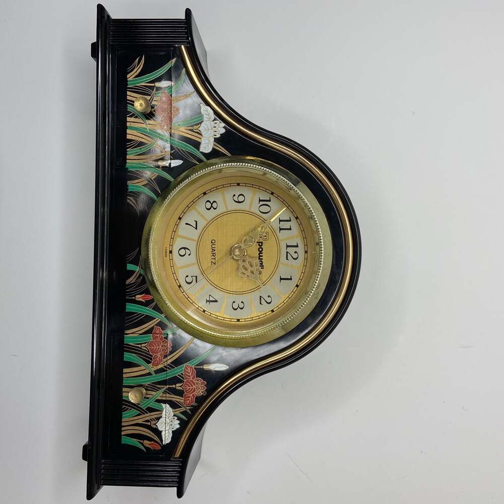 Vintage 70s R. Powell Asian Flowers Mantel Clock w/ Drawers - Picture 8 of 8